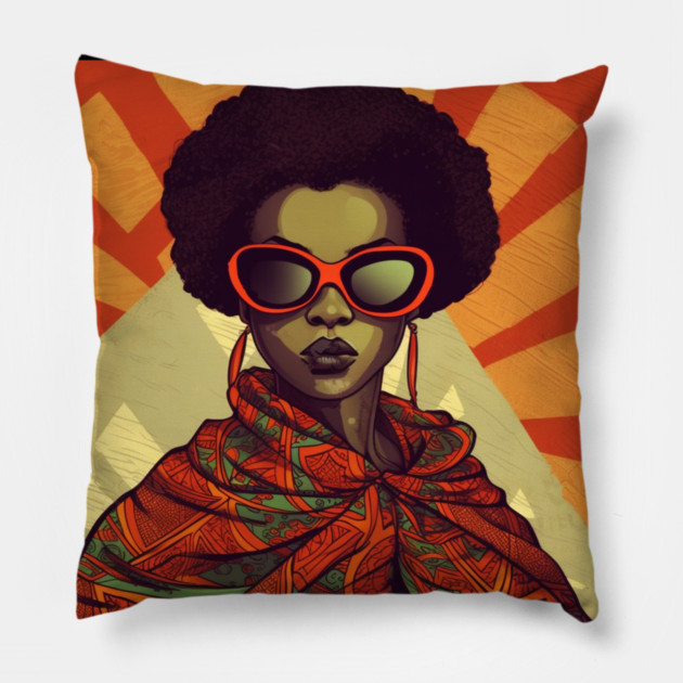 African Queen, Afro Superhero, Female Warrior, Black History Pillow by logiamerch