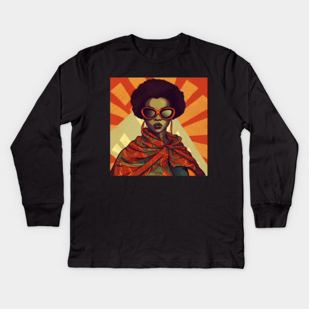 African Queen, Afro Superhero, Female Warrior, Black History Kids Long Sleeve T-Shirt by logiamerch