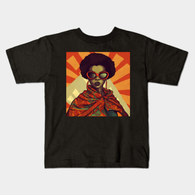 African Queen, Afro Superhero, Female Warrior, Black History Kids T-Shirt by logiamerch