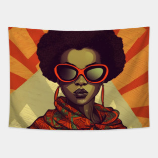 African Queen, Afro Superhero, Female Warrior, Black History Tapestry