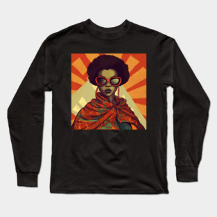 African Queen, Afro Superhero, Female Warrior, Black History Long Sleeve T-Shirt