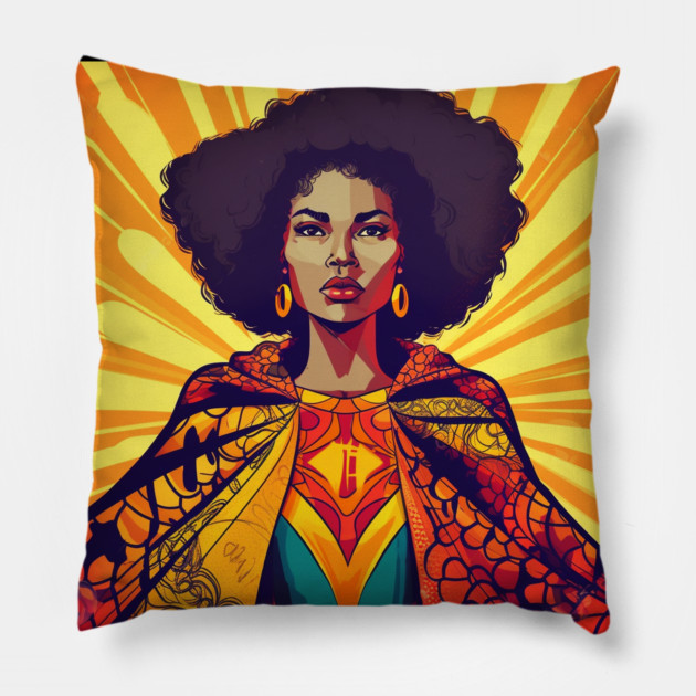 African Queen, Afro Superhero, Female Warrior, Black History Pillow by logiamerch