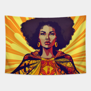 African Queen, Afro Superhero, Female Warrior, Black History Tapestry