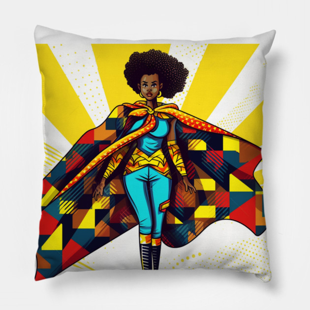 African Queen, Afro Superhero, Female Warrior, Black History Pillow by logiamerch