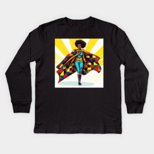 African Queen, Afro Superhero, Female Warrior, Black History Kids Long Sleeve T-Shirt