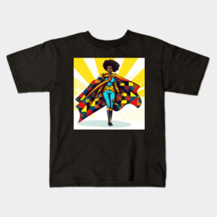 African Queen, Afro Superhero, Female Warrior, Black History Kids T-Shirt