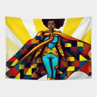 African Queen, Afro Superhero, Female Warrior, Black History Tapestry