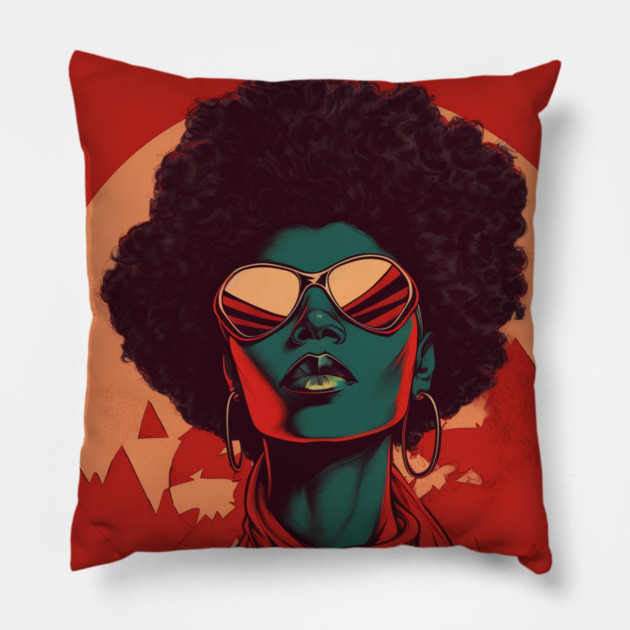 African Queen, Afro Superhero, Female Warrior, Black History Pillow by logiamerch