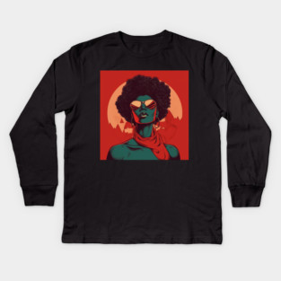 African Queen, Afro Superhero, Female Warrior, Black History Kids Long Sleeve T-Shirt