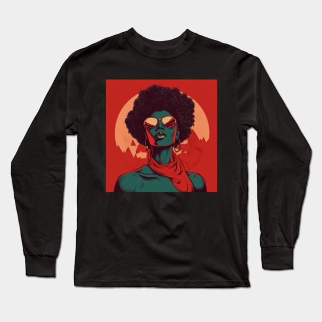 African Queen, Afro Superhero, Female Warrior, Black History Long Sleeve T-Shirt by logiamerch