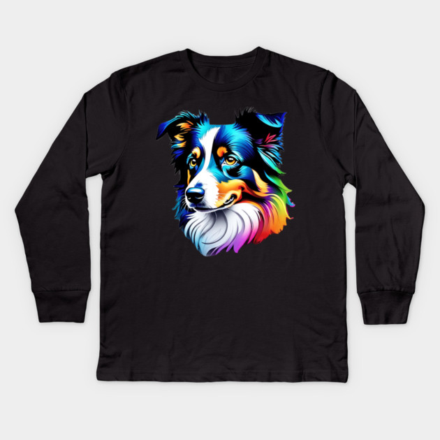 Surrealism art style dog, vibrant, calm brown eyes #3 Kids Long Sleeve T-Shirt by BirdsnStuff