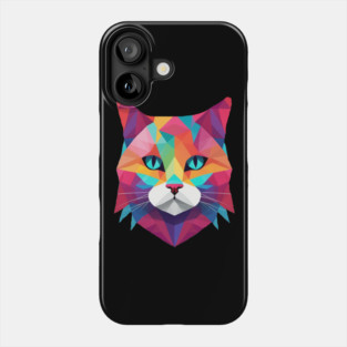 Geometrical Cat, vibrant with blue eyes Phone Case
