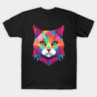 Geometrical Cat, vibrant with blue eyes T-Shirt