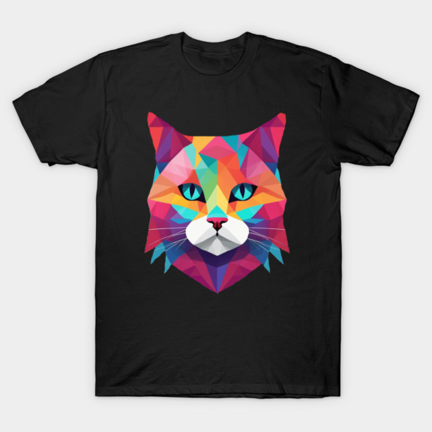 Geometrical Cat, vibrant with blue eyes T-Shirt by BirdsnStuff