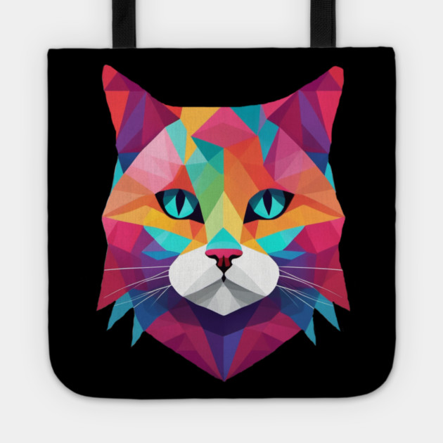 Geometrical Cat, vibrant with blue eyes Tote by BirdsnStuff