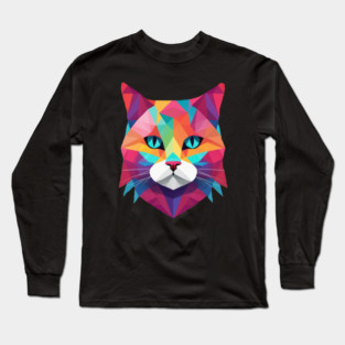 Geometrical Cat, vibrant with blue eyes Long Sleeve T-Shirt