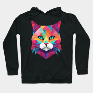 Geometrical Cat, vibrant with blue eyes Hoodie
