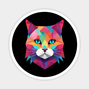Geometrical Cat, vibrant with blue eyes Magnet