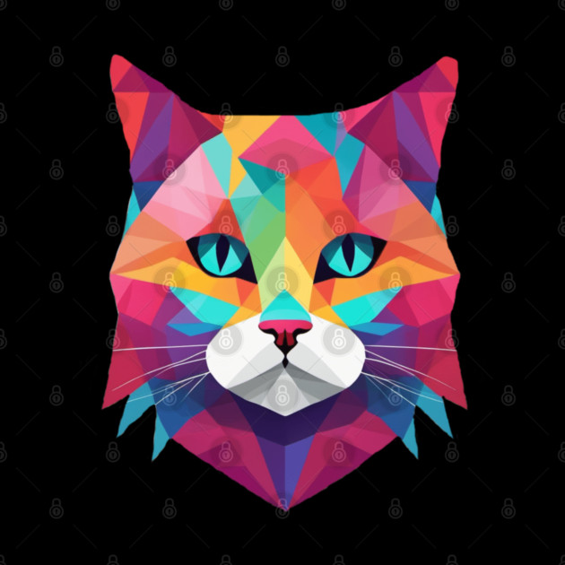 Geometrical Cat, vibrant with blue eyes by BirdsnStuff