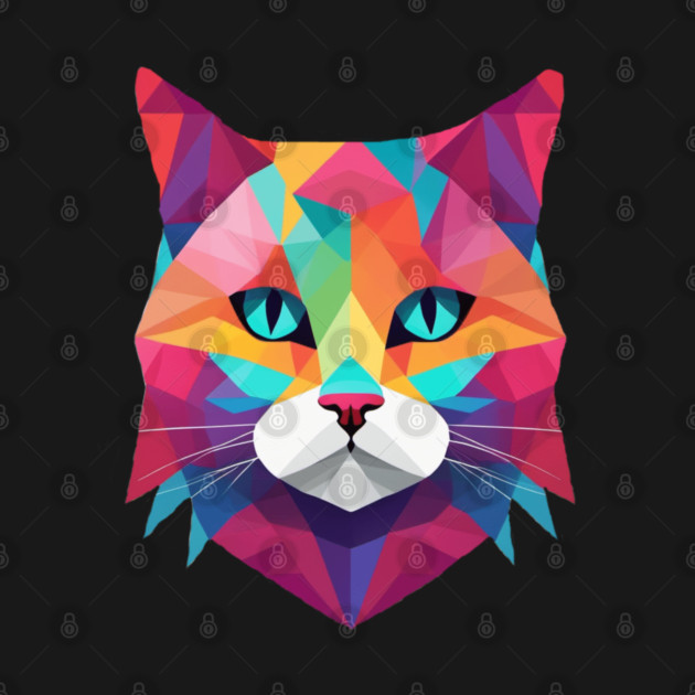 Geometrical Cat, vibrant with blue eyes by BirdsnStuff
