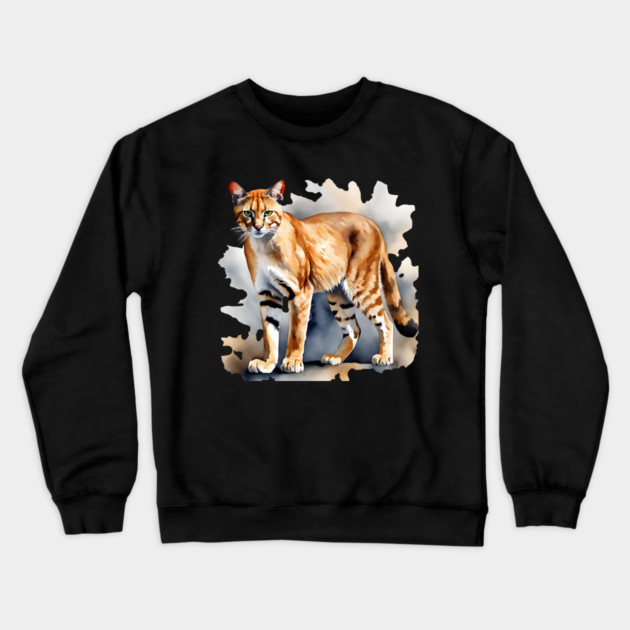 Abstract watercolor of an African Golden Cat Crewneck Sweatshirt by BirdsnStuff