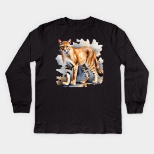 Abstract watercolor of an African Golden Cat Kids Long Sleeve T-Shirt