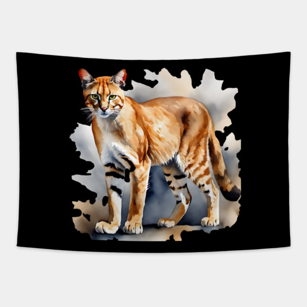 Abstract watercolor of an African Golden Cat Tapestry by BirdsnStuff