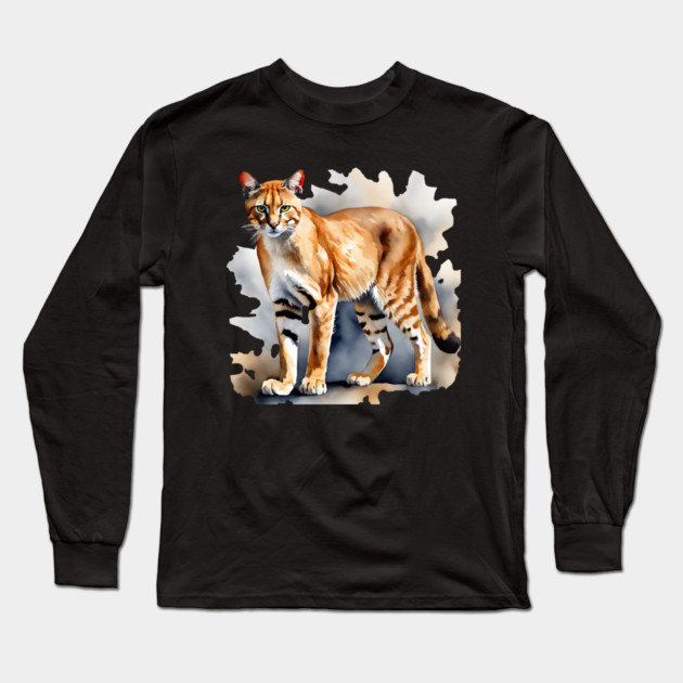 Abstract watercolor of an African Golden Cat Long Sleeve T-Shirt by BirdsnStuff