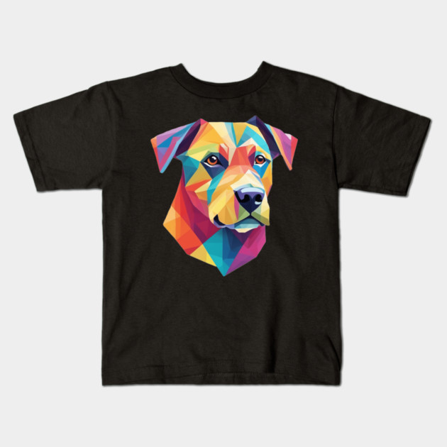 Geometrical Dog, vibrant, calm brown eyes #2 Kids T-Shirt by BirdsnStuff