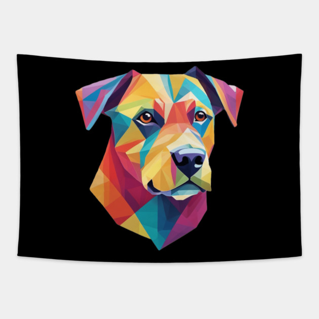 Geometrical Dog, vibrant, calm brown eyes #2 Tapestry by BirdsnStuff