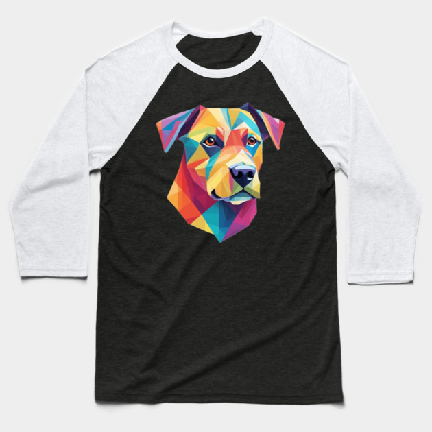 Geometrical Dog, vibrant, calm brown eyes #2 Baseball T-Shirt by BirdsnStuff