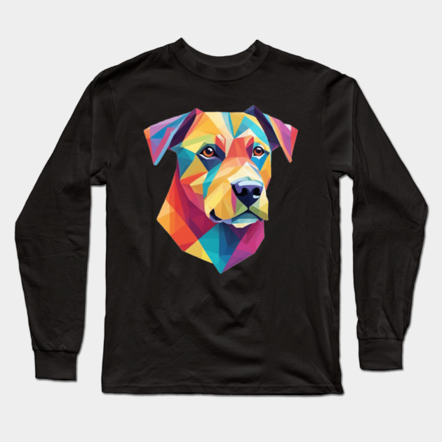 Geometrical Dog, vibrant, calm brown eyes #2 Long Sleeve T-Shirt by BirdsnStuff