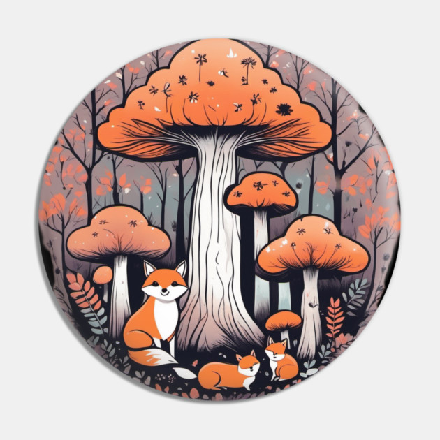 Three little foxes in a mushroom forest Pin by BirdsnStuff