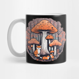 Three little foxes in a mushroom forest Mug