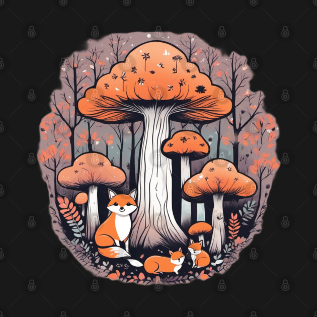 Three little foxes in a mushroom forest by BirdsnStuff
