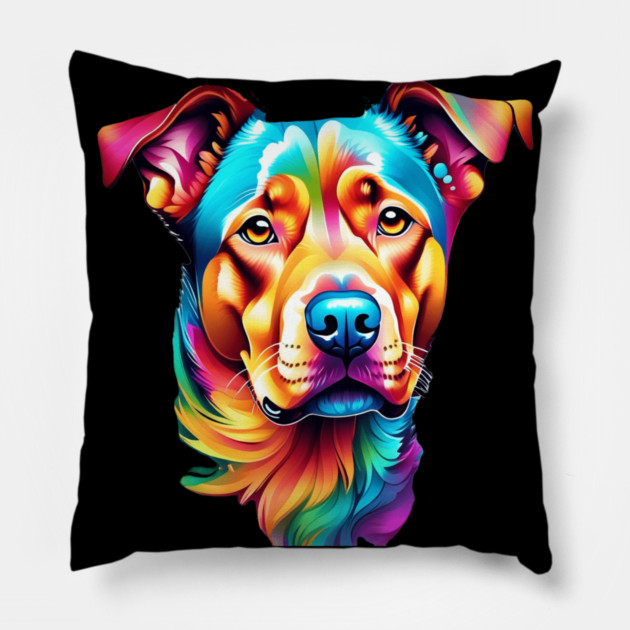 Surrealism art style vibrant Dog with calm brown eyes #2 Pillow by BirdsnStuff