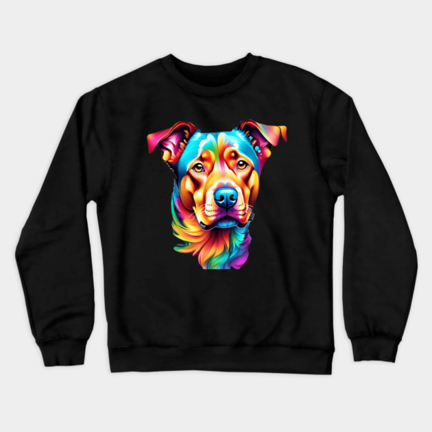 Surrealism art style vibrant Dog with calm brown eyes #2 Crewneck Sweatshirt by BirdsnStuff