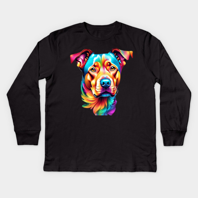 Surrealism art style vibrant Dog with calm brown eyes #2 Kids Long Sleeve T-Shirt by BirdsnStuff