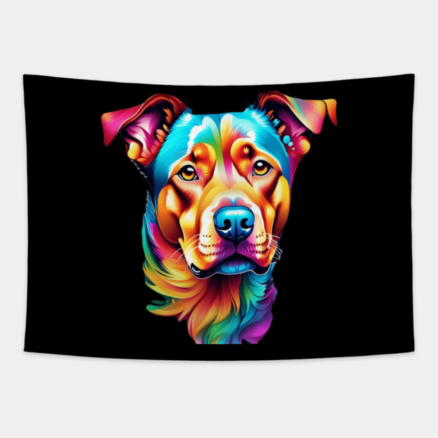 Surrealism art style vibrant Dog with calm brown eyes #2 Tapestry by BirdsnStuff