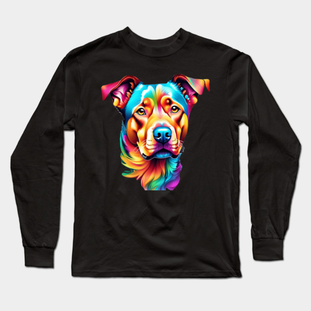 Surrealism art style vibrant Dog with calm brown eyes #2 Long Sleeve T-Shirt by BirdsnStuff