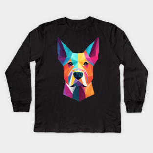 Geometric Dog Face Portrait Kids Long Sleeve T-Shirt