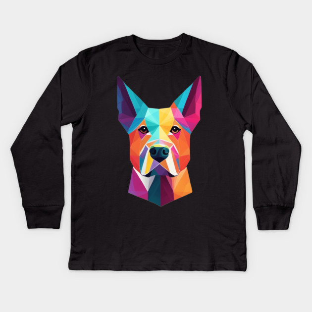 Geometric Dog Face Portrait Kids Long Sleeve T-Shirt by BirdsnStuff