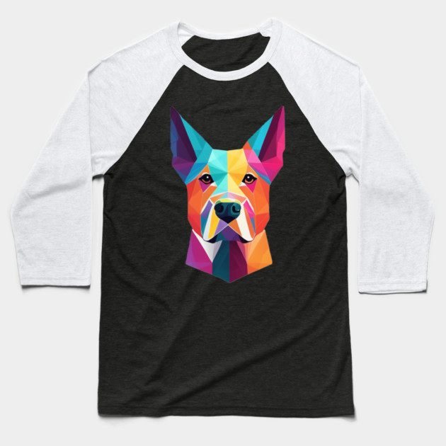 Geometric Dog Face Portrait Baseball T-Shirt by BirdsnStuff