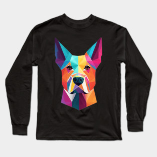 Geometric Dog Face Portrait Long Sleeve T-Shirt