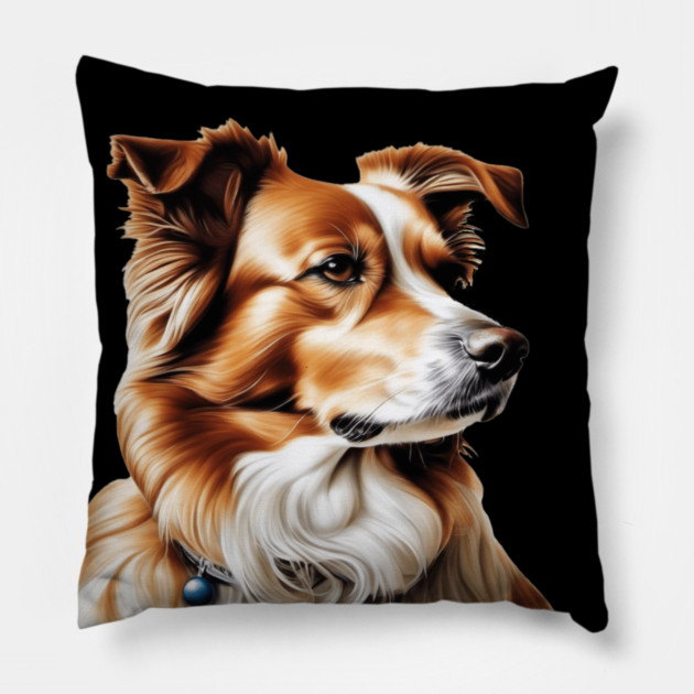 Brown and White Collie Dog with Brown Calm Eyes Pillow by BirdsnStuff