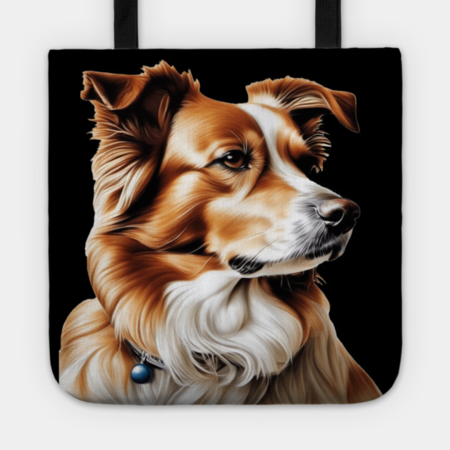 Brown and White Collie Dog with Brown Calm Eyes Tote by BirdsnStuff