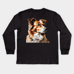 Brown and White Collie Dog with Brown Calm Eyes Kids Long Sleeve T-Shirt