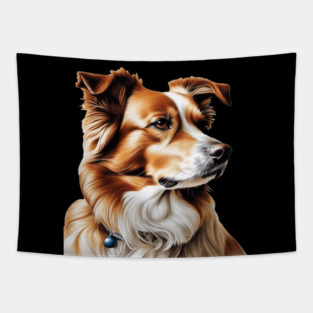 Brown and White Collie Dog with Brown Calm Eyes Tapestry