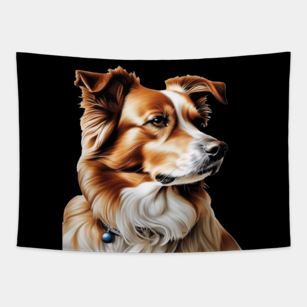 Brown and White Collie Dog with Brown Calm Eyes Tapestry by BirdsnStuff