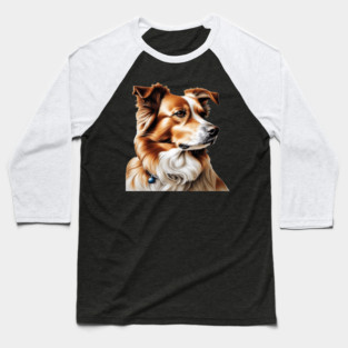 Brown and White Collie Dog with Brown Calm Eyes Baseball T-Shirt